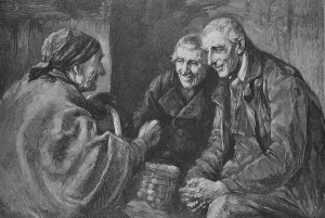 Village gossip, woodcut, 1888