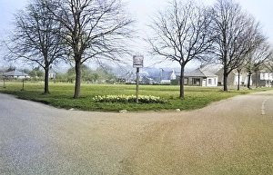 Village green and sign, Tatsfield, Surrey, England, UK 1957