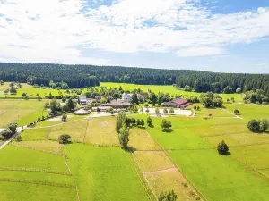 Village nestled in an expansive
