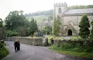 Village parish church, Clapham, Yorkshire dales national park, north Yorkshire, England, UK 1977