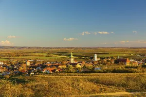Village of Retz at sunrise, surrounded by Vineyards