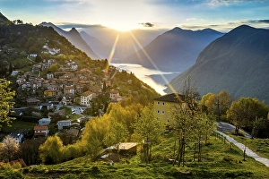 Village view Bre, sunrise, Monte Bre