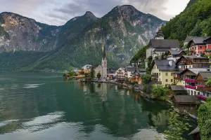 Village view Hallstatt with church