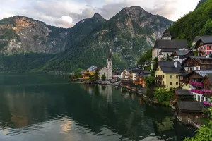 Village view Hallstatt with church