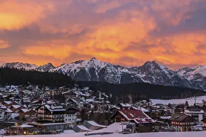 Village view Seefeld in Tyrol with Wetterstein mountains