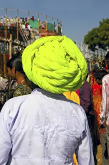 Category Historic EN Prints: Villager wearing green color turban at pushkar fair