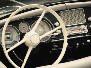 Vintage car cockpit view