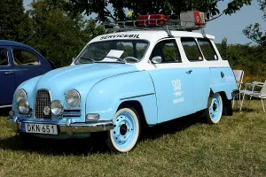 Vintage car SAAB 95 1964 in Ystad, Sweden, Europe