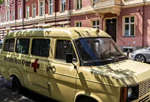 Framed Print : Vintage German Red Cross car on Bassinplatz in Potsdam Framed Print : Vintage German Red Cross car on Bassinplatz in Potsdam