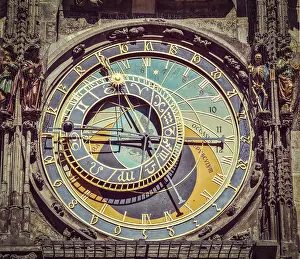 Vintage retro hipster style travel image of astronomical clock on Town Hall