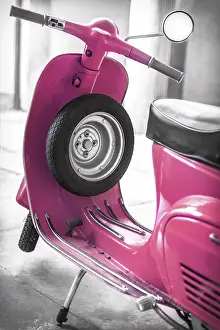 Vintage scooter parked in the garage