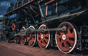 Framed Print : Vintage train close-up wheels view Framed Print : Vintage train close-up wheels view
