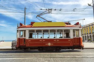 Vintage tram in the city center of Lisbon