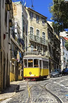 Vintage tram in the city center of Lisbon