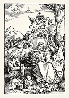 The Virgin Mary and the Child Jesus with angels in a landscape
