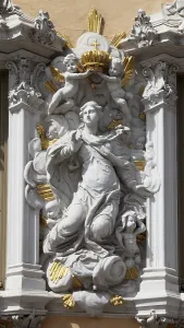 Virgin Mary, House of Falcon, the finest Rococo style building in Wurzburg