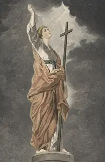 The virtues: Faith, female figure who looks up at the sky and stretches her hand upwards
