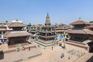 Category Buddhism Prints: Vishnu Temple, Jagannarayan Temple and Krishna temple in Durbar square
