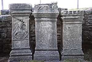 Visit of the Archaeological Society at Hadrian's Wall, Northumberland, England, UK Mithram Altars, Mithras Temple, Mithraeum, Carrawburgh 1969
