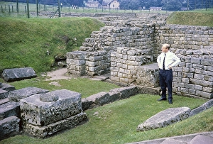 Visit by the Archaeological Society to Hadrian's Wall, Northumberland, England, UK Dr Brian Dobson (1931 2012) to the Roman fort at Chesters, Hexham 1969