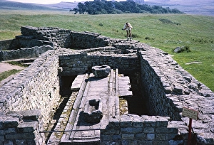 Visit by the Archaeological Society to Hadrian's Wall, Northumberland, England, UK Latrines at Housesteads Roman fort 1969