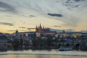 Vltava, Charles Bridge and Lesser Town with Hradcany Castle and St Vitus Cathedral