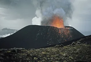Volcanic eruption, red-hot lava