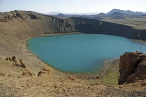 The volcanic lake Viti and mountains