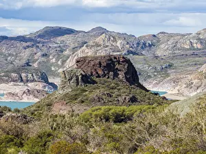 Volcanic rock formation at lake Laguna Verde west of Chile Chico