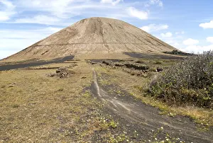 Volcano cone and black volcanic soil farmland
