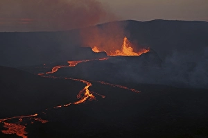 Volcano with lava, smoke and steam