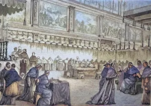 The vote of the cardinals in the sixtinian chapel of the Vatican during a conclave