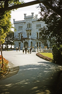 Walkers on the way from Miramare Castle, Trieste, Italy 1959