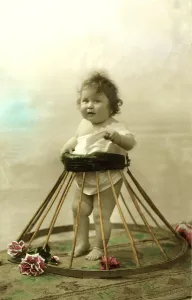 Walking frame for babies, historic photograph