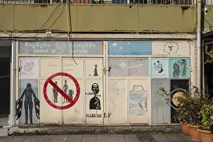 Wall art and graffiti on a bookshop in Batumi