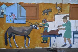 Category Wildlife DE Prints: Wall painting of an oryx antelope (Oryx gazella) at a school