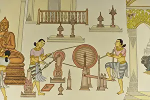 Wall painting shows craftsmen working in a traditional workshop with tools