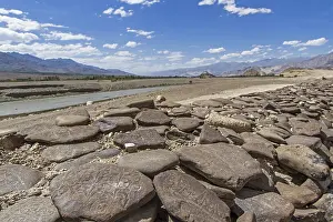 Wall with sacred Mani stones in Ladakh