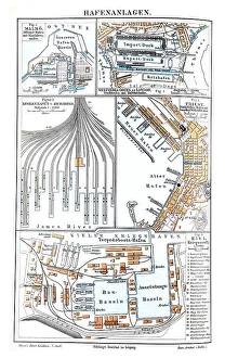 Wallchart of docks, illustration from Meyers Konversationslexikon