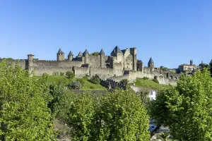 Walls of the medieval fortified town of La Cite Medievale