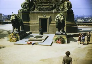War memorial to the Unknown Soldier, created on 11 November 1922, at the base of the Congress Column, Brussels, Belgium Europe in the late 1950s