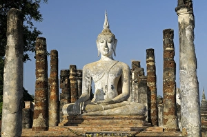 Wat Mahathat Temple and a Buddha statue in the temple of the Unesco World Heritage Site
