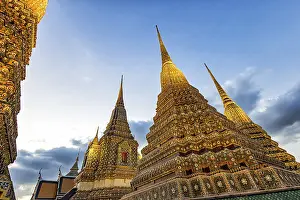 Wat Pho temple at sunset. Bangkok's oldest Buddhist monastery near the Grand Palace