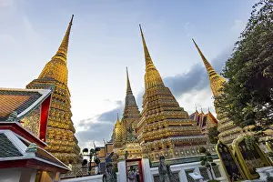 Wat Pho temple at sunset. Bangkok's oldest Buddhist monastery near the Grand Palace