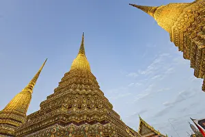 Wat Pho temple at sunset. Bangkok's oldest Buddhist monastery near the Grand Palace