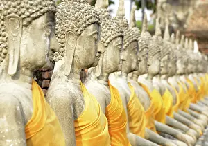 The Wat Yai Chai Mongkol Temple in City of Ayutthaya in the north of Bangkok in Thailand