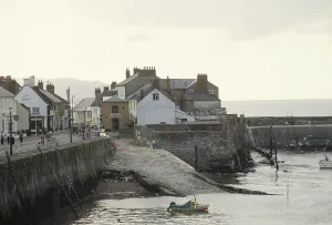 Watchet harbour and coastal village, Somerset coast, England, United Kingdom 1970s