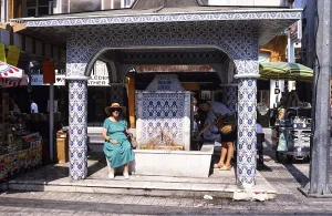 Water fountain in Kusadasi, Turkey, 1997 Iznik tile panels with intricate floral motifs, the so-called arabesques, Asia