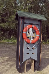 Water rescue equipment at Moksi beach in summer
