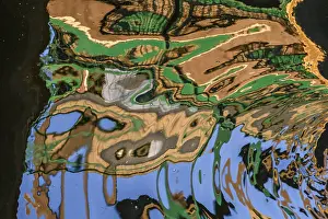Water shows reflections of buildings and vegetation with changing shapes